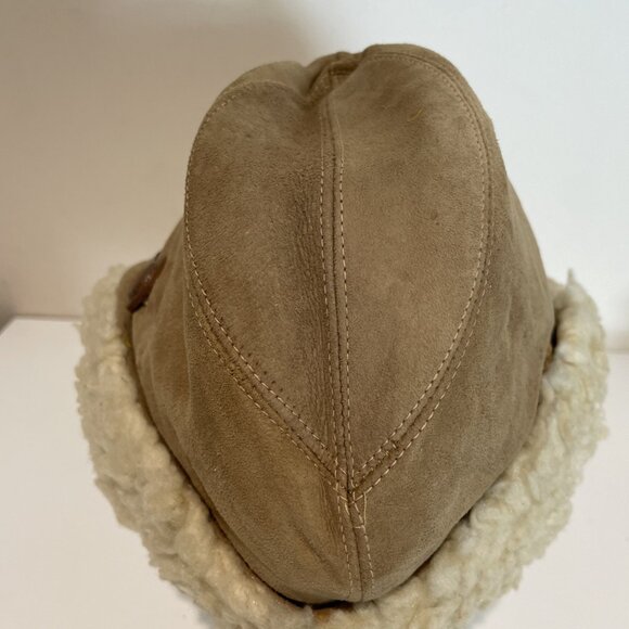 VTG 60s Deerskin Trading Post Suede Shearling Cloche Trilby Hat Union Made Sz M - Picture 4 of 11